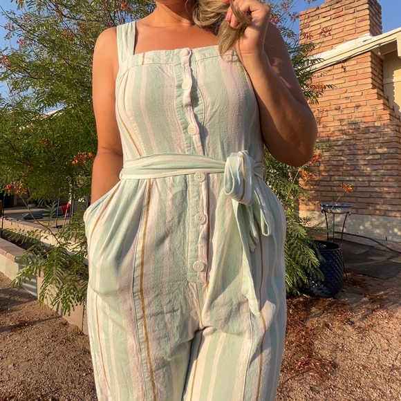 A New Day Striped Linen Jumpsuit Women’s M - Picture 3 of 10